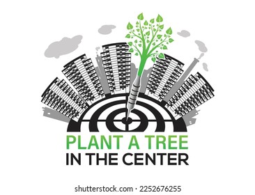 Plantar un árbol en el contaminado concepto creativo de la ciudad