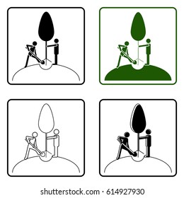 Planting of the tree. A set of icons. Vector illustration.