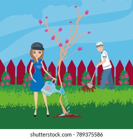 planting trees in the garden