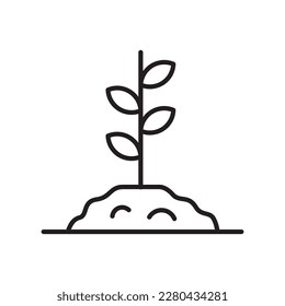 Icono de línea vectorial. Diseño de señales planas de semilla. Plantando un pictograma con el símbolo de la hoja natural. UX Icono aislado de sellado de hoja de plantación. Símbolo de esquema de icono lineal