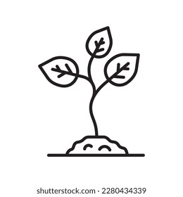 Icono de línea vectorial. Diseño de señales planas de semilla. Plantando un pictograma con el símbolo de la hoja natural. UX Icono aislado de sellado de hoja de plantación. Símbolo de esquema de icono lineal