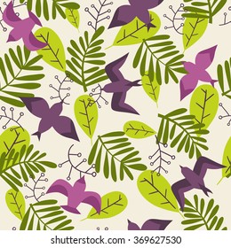 plants and birds. seamless background