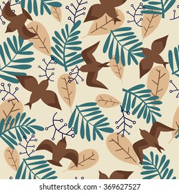 plants and birds. seamless background. vector illustration