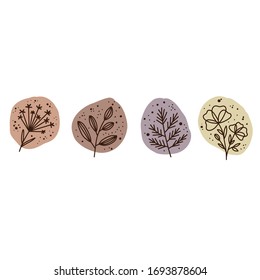 Plants and botanical illustrations. Flower set. Pastel colors. Simple vector illustration.