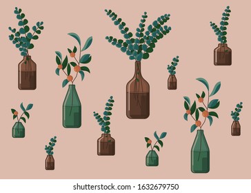 plants in a bottles illustration pattern