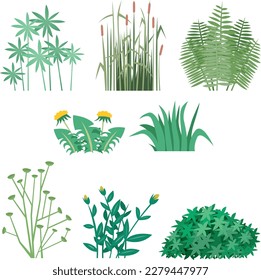 plants bushes icon set green flowers