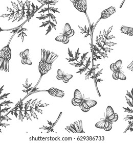 Plants Butterfly Bud Flowers Pattern