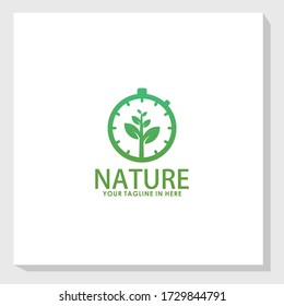 plants and clock logo design template vector, natural logo design inspiration