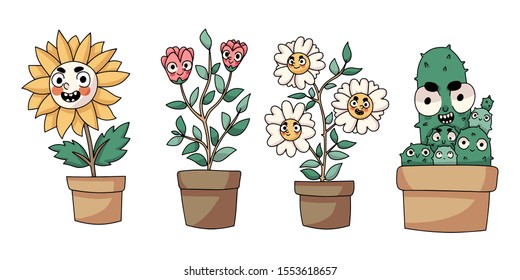 Plants cute cartoon isolated drawing