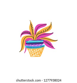 Plants for delivery. Indoor flower in a pot. Drawn in a cartoon style.