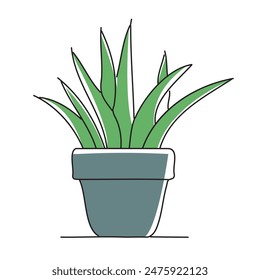 Plants, doodle continuous line art vector illustration