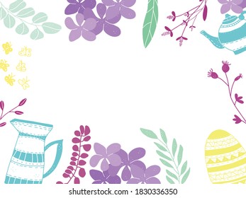Plants and Easter eggs  background, vector illustration