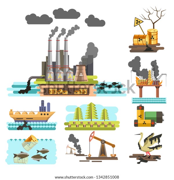 Plants Factories Pollution Ecological Problems Ship Stock Vector ...