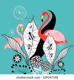 plants and flamingos