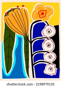 Plants and flowers abstract simple hand drawn vector nature tropical illustration .