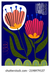Plantas y flores abstraen la simple naturaleza vector dibujada a mano de la ilustración tropical.