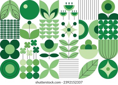 Plants and flowers in the Bauhaus style. Minimalistic geometric pattern  Vector illustration.