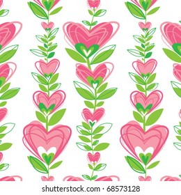 Plants with flowers in heart shape. Seamless pattern