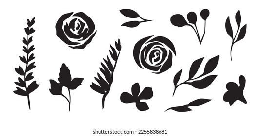 Plants flowers leaves silhouettes vector illustration roses abstarct