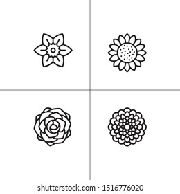 Plants and flowers lineal icon set