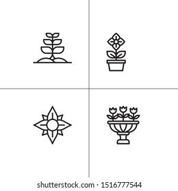 Plants and flowers lineal icon set