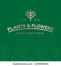 Plants and flowers logo. Flower shop, landscape design emblem. Tree symbol. Icon for plants store, flower, seedling,  delivery, online shop, label and packaging.