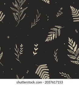 plants and flowers. magic sacred illustration in vintage retro engraving style
