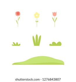 Plants and flowers, nature landscape constructor design elements vector Illustration