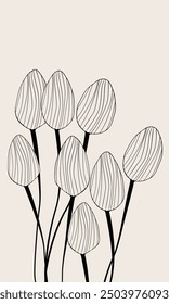 Plants flowers outline illustration vector image. Hand drawn flowers tulips roses sketch images artwork. Simple original logo icon from pen drawing sketch.