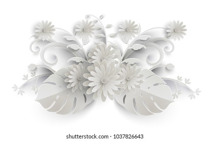 plants and flowers with paper art design. simple and minimalist with white and gray