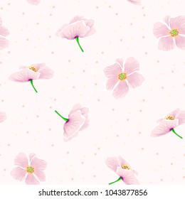 plants flowers pattern pink background in dot vector seamless