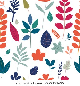 plants, flowers seamless pattern in flat style