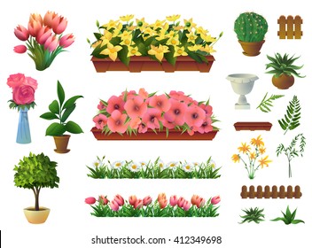 Plants and flowers, set of vector elements