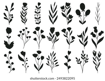 plants and flowers silhouette. Hand drawn flowers silhouette