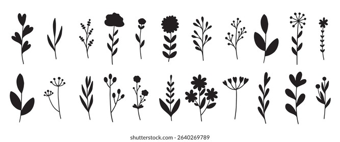 plants flowers silhouettes vector illustration