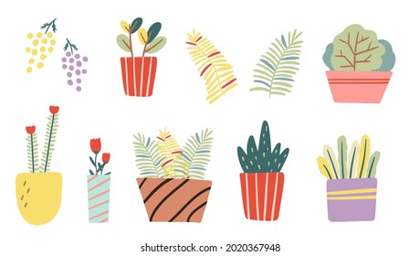 Plants and flowers Vector illustration in simple flat style with copy space for text - background with plants and leaves - backdrop for greeting cards, posters, banners and placards