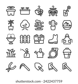 Plants, flowers and vegetable garden gardening icon set