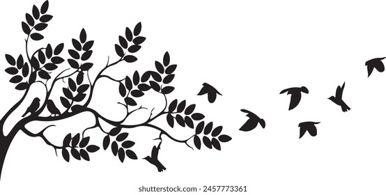 Plants and Flowers,tree, branch, nature, silhouette, plant, bird, sky, vector, black, spring, branches, illustration, wood, leaves, dead, forest, season, leaf, bare, landscape, dry, autumn, trunk, de	