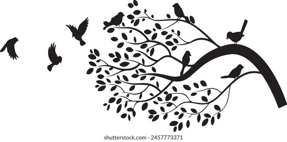 Plants and Flowers,tree, branch, nature, silhouette, plant, bird, sky, vector, black, spring, branches, illustration, wood, leaves, dead, forest, season, leaf, bare, landscape, dry, autumn, trunk, de	