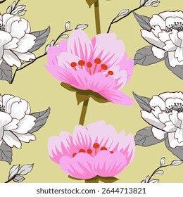 Plants and Flowers,white and pinks flower on greygreen background