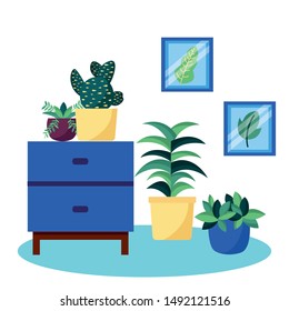 Plants and furniture design, Garden ornament nature botany natural and floral theme Vector illustration