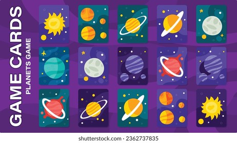 Plants game cards, set of sun, earth, moon, mars and more collection