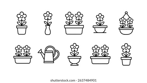Plants and gardening line icon set. floral and nature collection