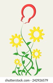 Plants with gears and lamp instead flowers