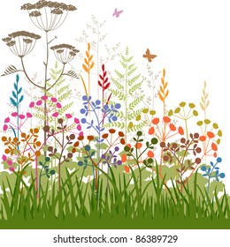 Plants and grasses background, abstract floral background. Full scalable vector graphic, change colors as you like.