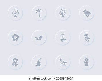 plants gray vector icons on round rubber buttons. plants icon set for web, mobile apps, ui design and promo business polygraphy
