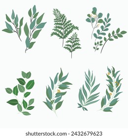 Plantas Hoja verde y flores de fondo Vector moderno