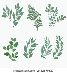 Pflanzen Grünes Blatt und Blumen Hintergrund Moderner Vektor
