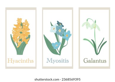 Plants groovy hand drawn set yellow blue