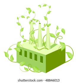 Plants growing from factory symbolize environment conservation.